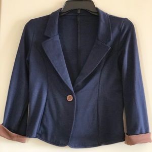 Navy Blue Blazer W Brown Cuff Size Small Unbranded
